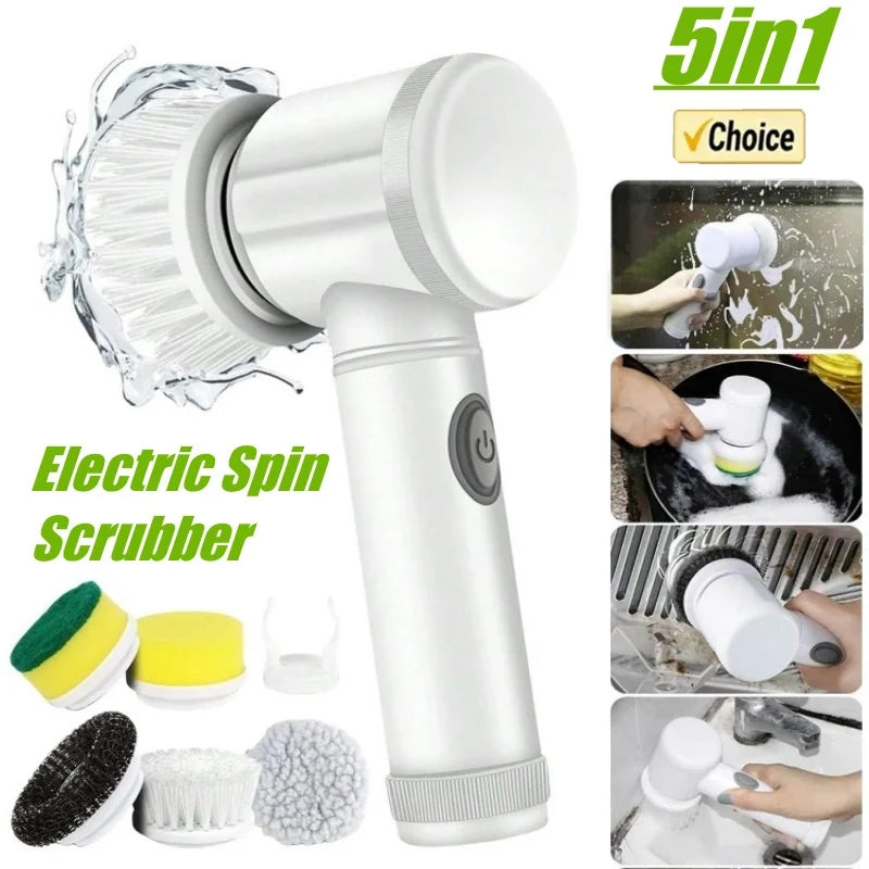 Electric Spin Scrubber, Escova De Limpeza Do Banheiro, Power Scrubber com 5 Cabeças De Escova Substituíveis